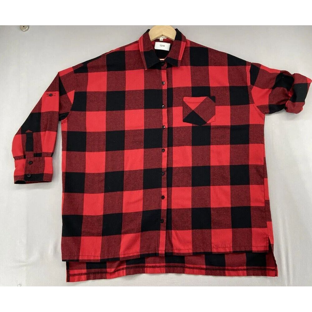 Womens Now N Forever Flannel Shirt‎ 2XL/3XL Red Black Checkered Casual Christmas